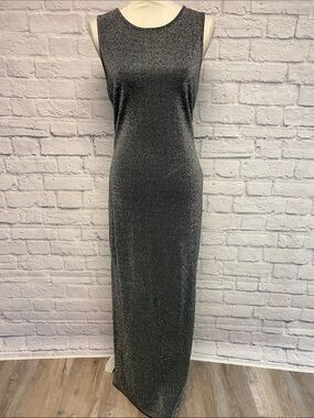 All that Jazz Shimmery Metallic Silver Maxi Dress Size Medium